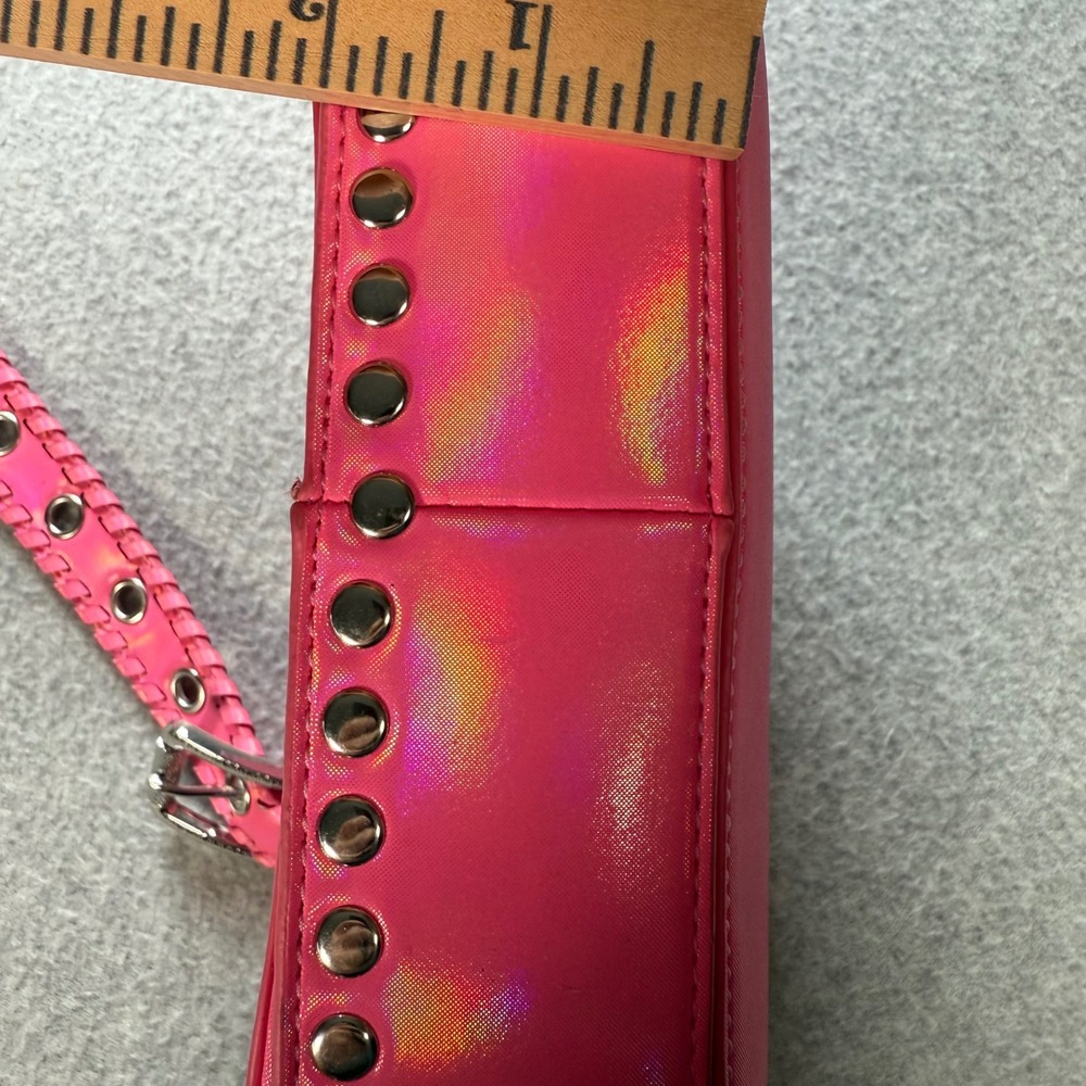 Urban Outfitters Pink Holographic Studded Shoulder Bag Y2K Grommet Strap Small - Picture 7 of 10